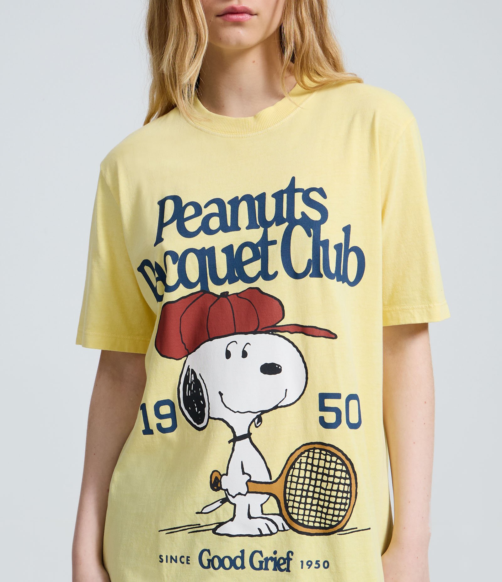 Camiseta em Algodão com Estampa Snoopy Raquet Club Amarelo 3