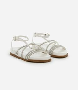 Sandália Infantil de Tiras em PU com Strass Aplicado - Tam 28 ao 33