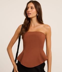 Blusa Peplum Alfaiataria Sem Manga com Recortes
