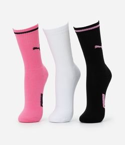 Kit 03 Meias Cano Alto Esportiva em Algodão Puma