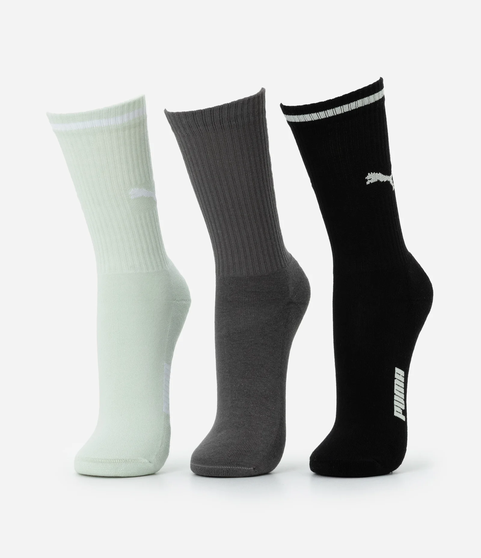 Kit 03 Meias Cano Alto Esportiva em Algodão Puma Vetde/Cinza/Preto 1