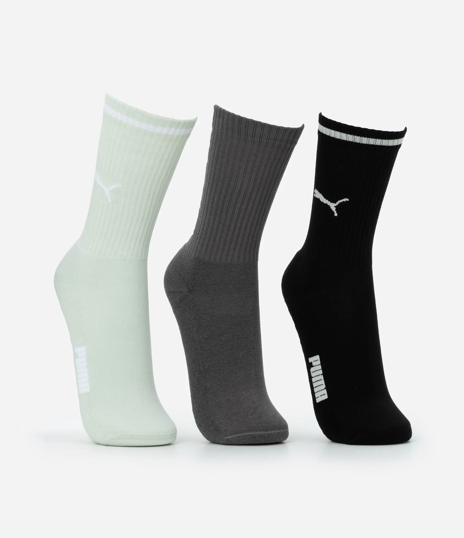 Kit 03 Meias Cano Alto Esportiva em Algodão Puma Vetde/Cinza/Preto 2