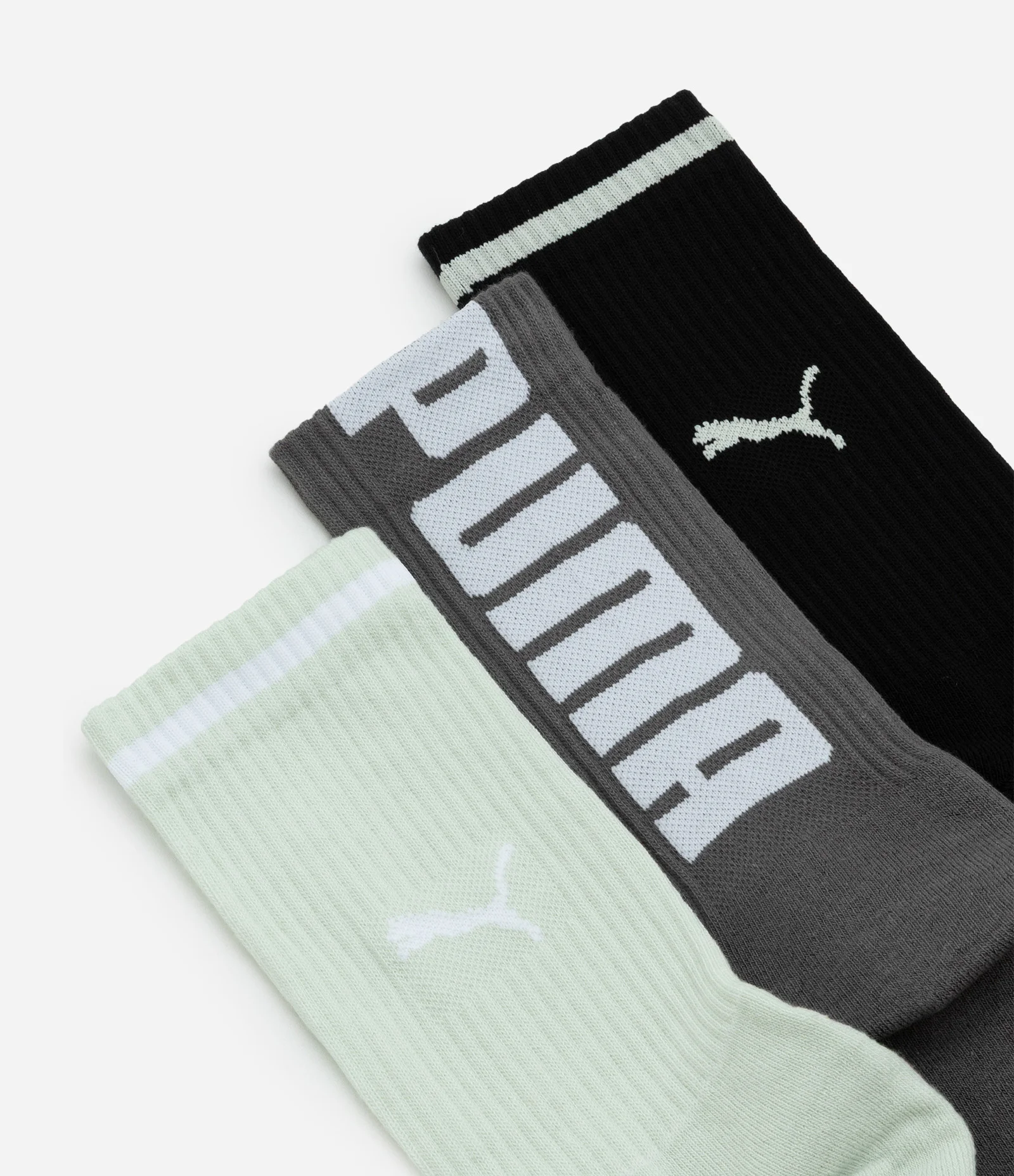 Kit 03 Meias Cano Alto Esportiva em Algodão Puma Vetde/Cinza/Preto 4