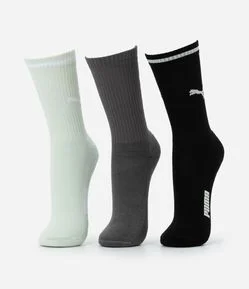 Kit 03 Meias Cano Alto Esportiva em Algodão Puma