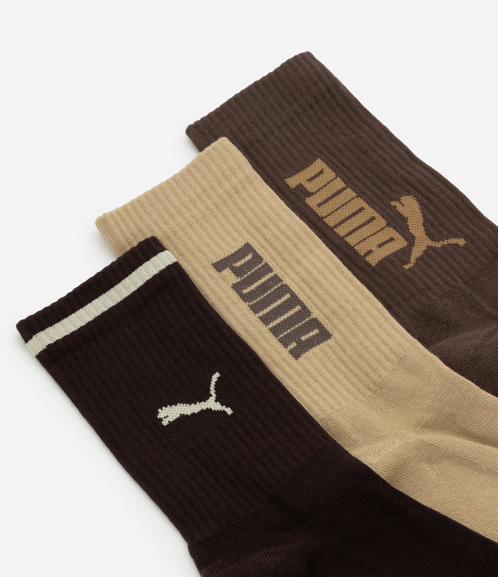 Kit 03 Meias Cano Alto Esportiva em Algodão Puma Preto/Bege/Marrom 4