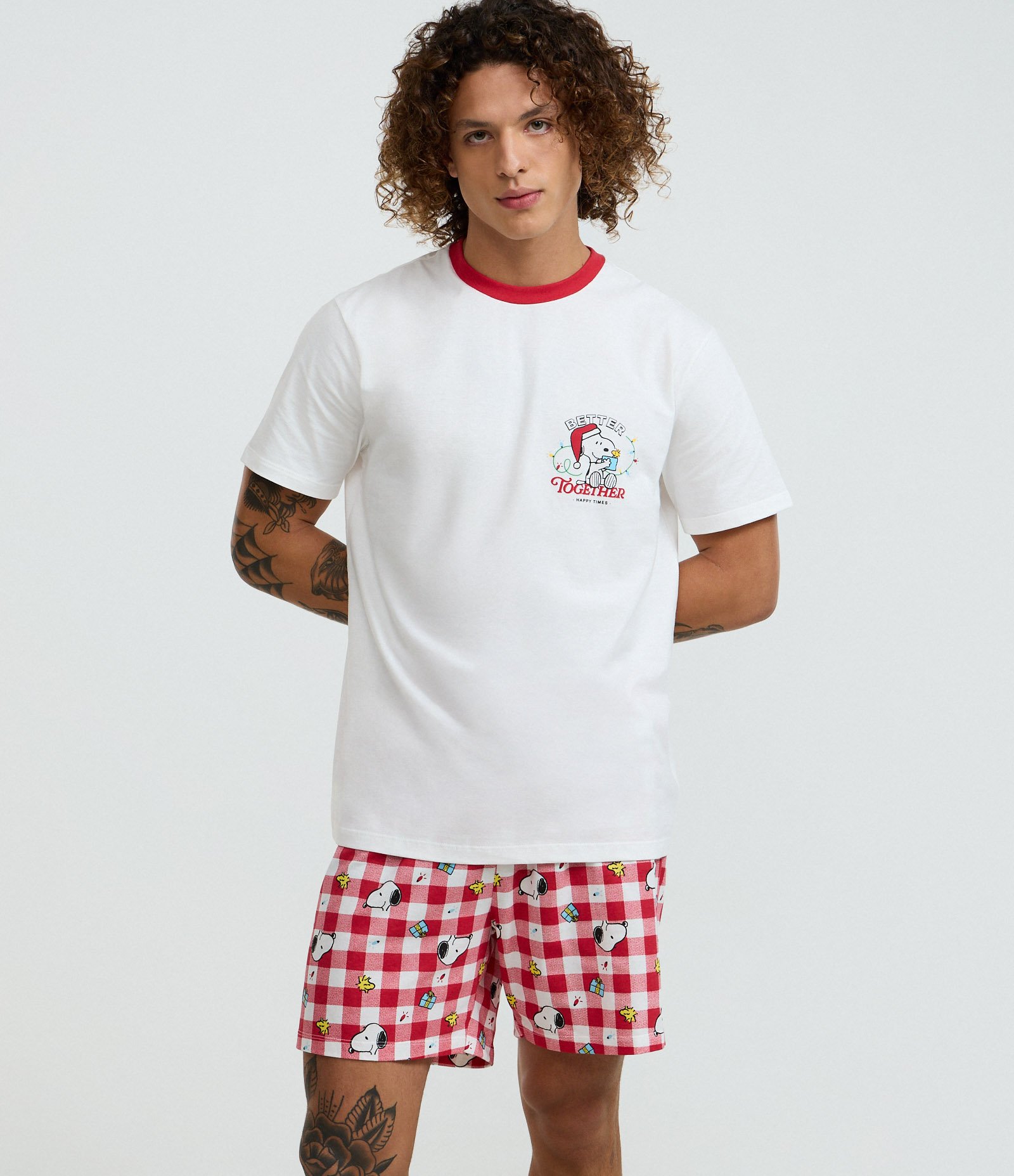 Pijama Curto Comfort em Algodão com Estampa Mini Me Peanuts Branco 4
