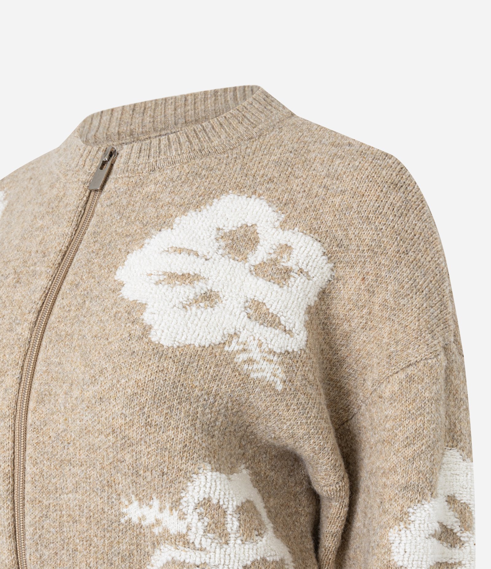 Cardigan Com Zíper Frontal e Estampa de Flores Bege 6