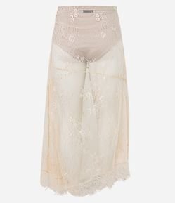Saia Midi em Renda Floral com Barra Desfeita