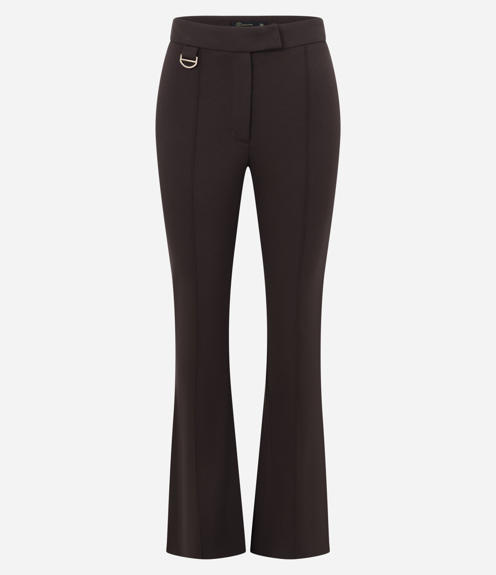 Calça Fit Flare em Ponto Roma com Fivelinha Marrom Escuro 5