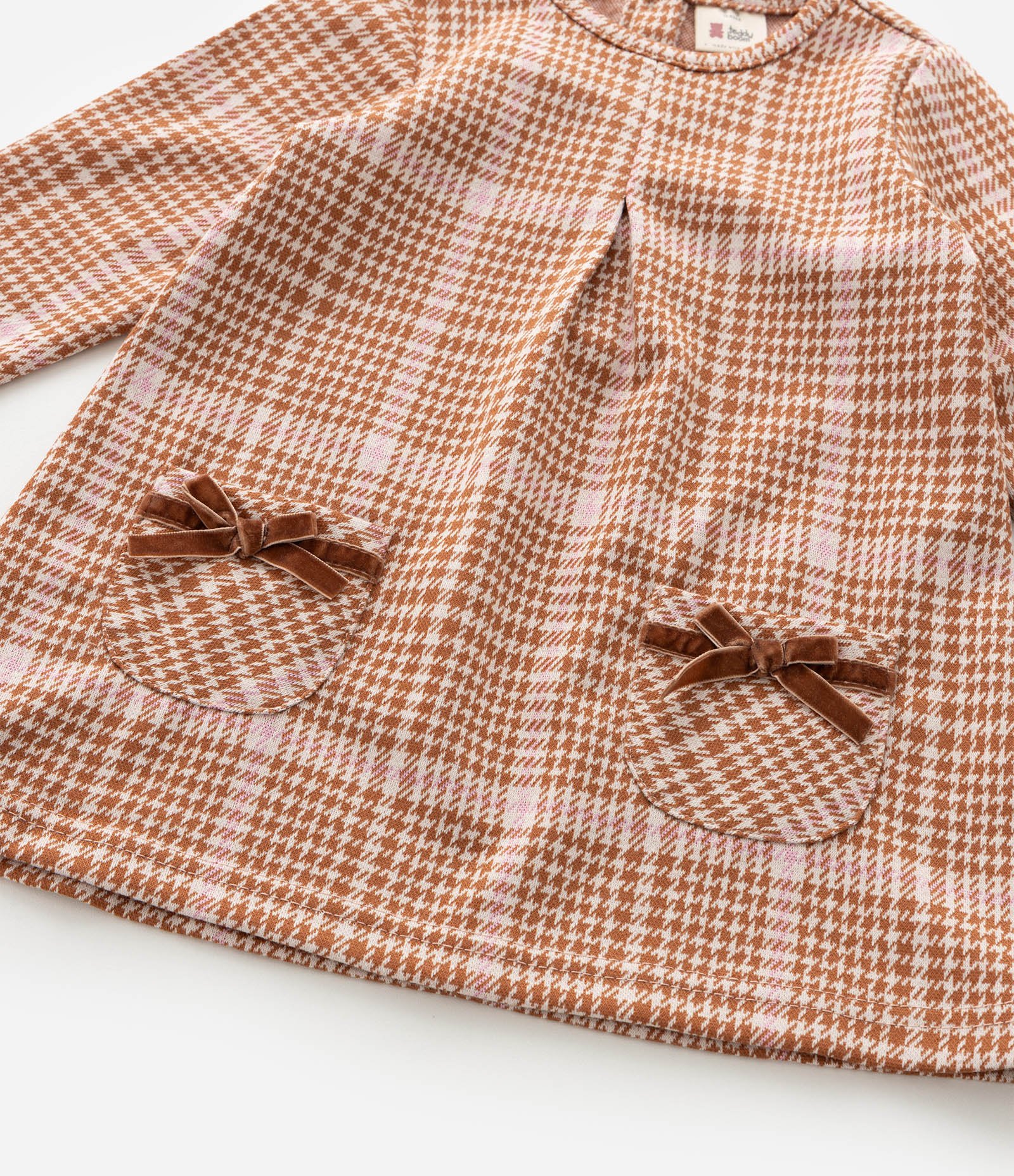 Vestido Infantil Manga Longa Xadrez com Meia-Calça – Tam 0 a 18 Meses Marrom/Branco 10