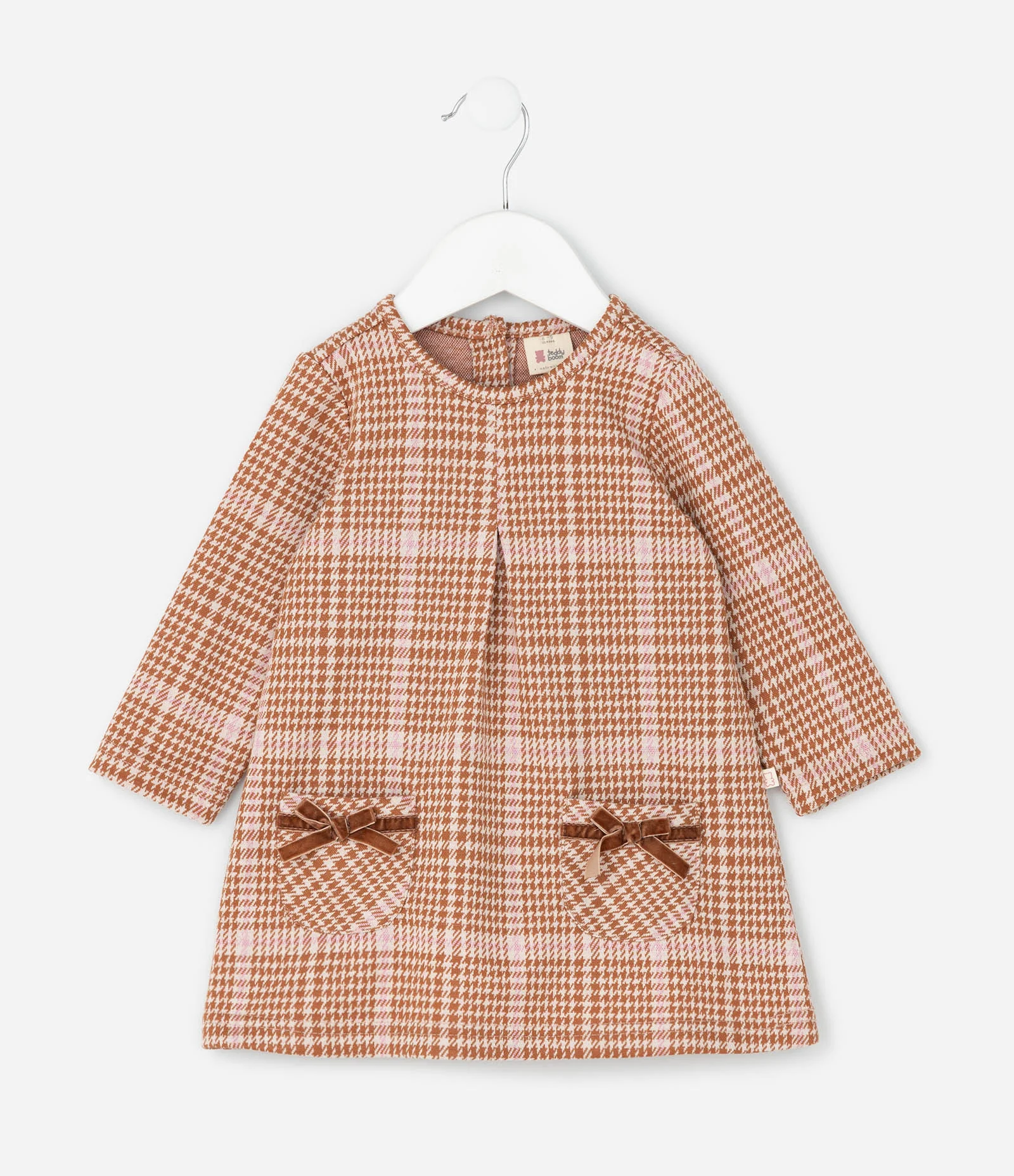 Vestido Infantil Manga Longa Xadrez com Meia-Calça – Tam 0 a 18 Meses Marrom/Branco 2