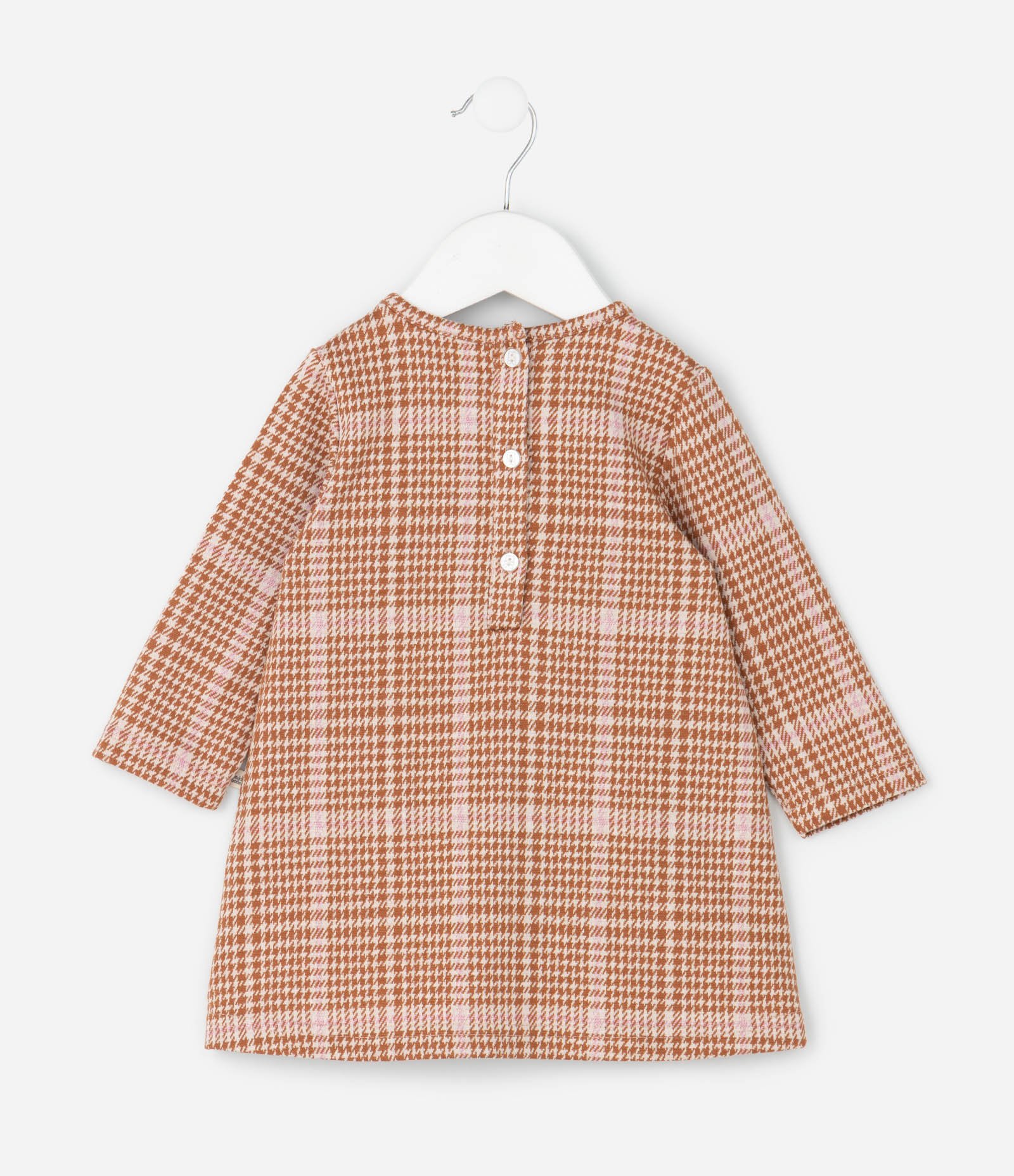 Vestido Infantil Manga Longa Xadrez com Meia-Calça – Tam 0 a 18 Meses Marrom/Branco 3