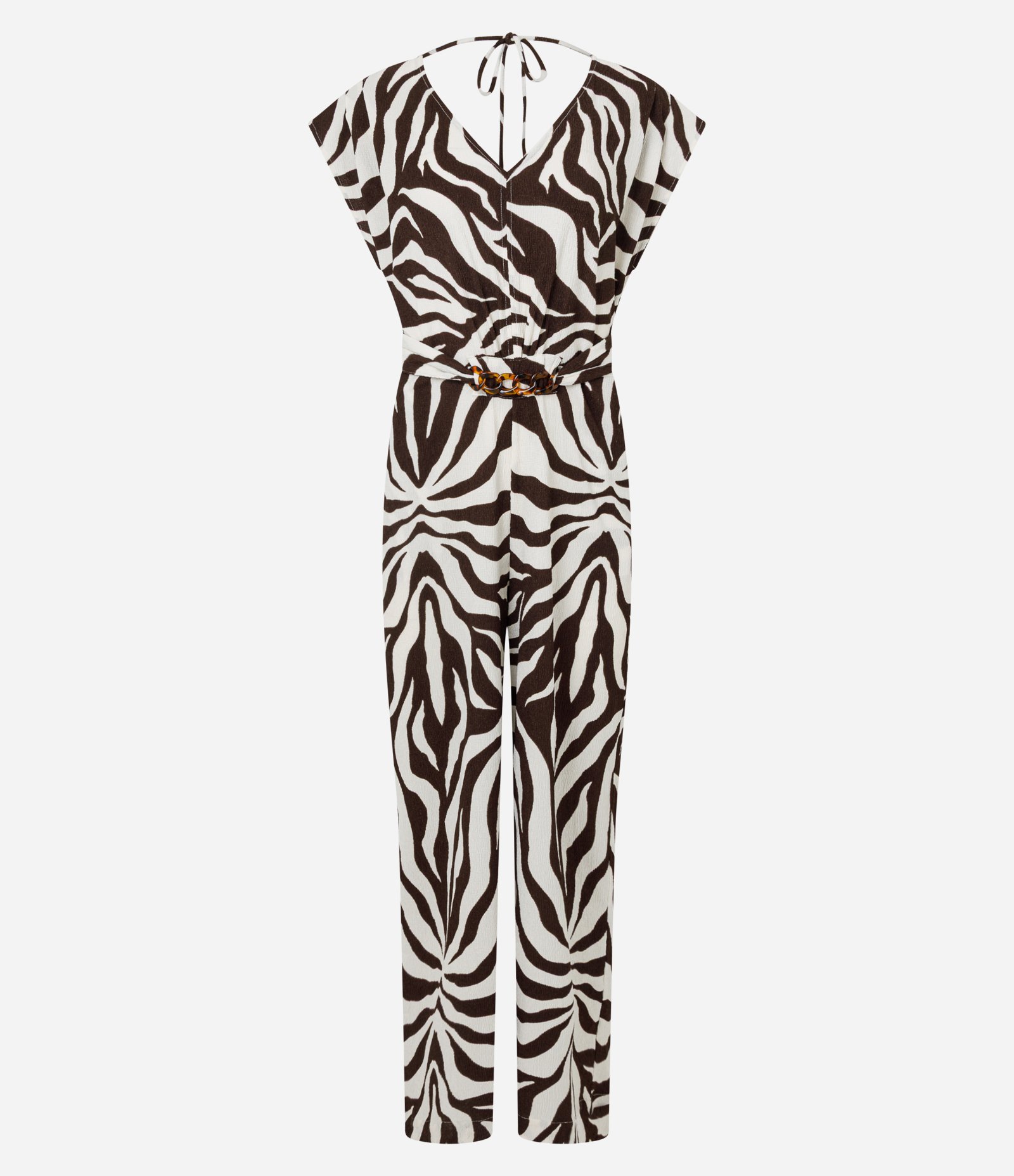 Macacão Longo em Piquet com Estampa Animal Print Branco/Marrom 5