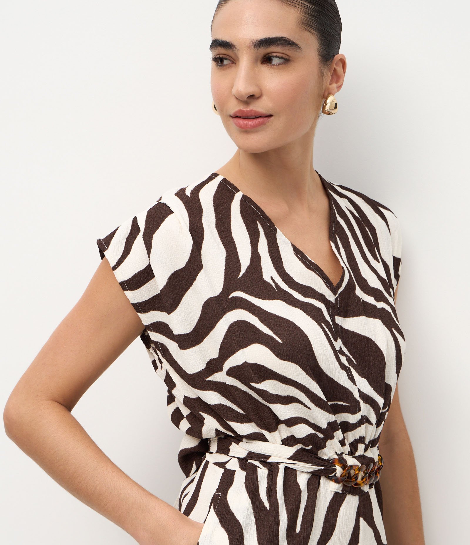 Macacão Longo em Piquet com Estampa Animal Print Branco/Marrom 3