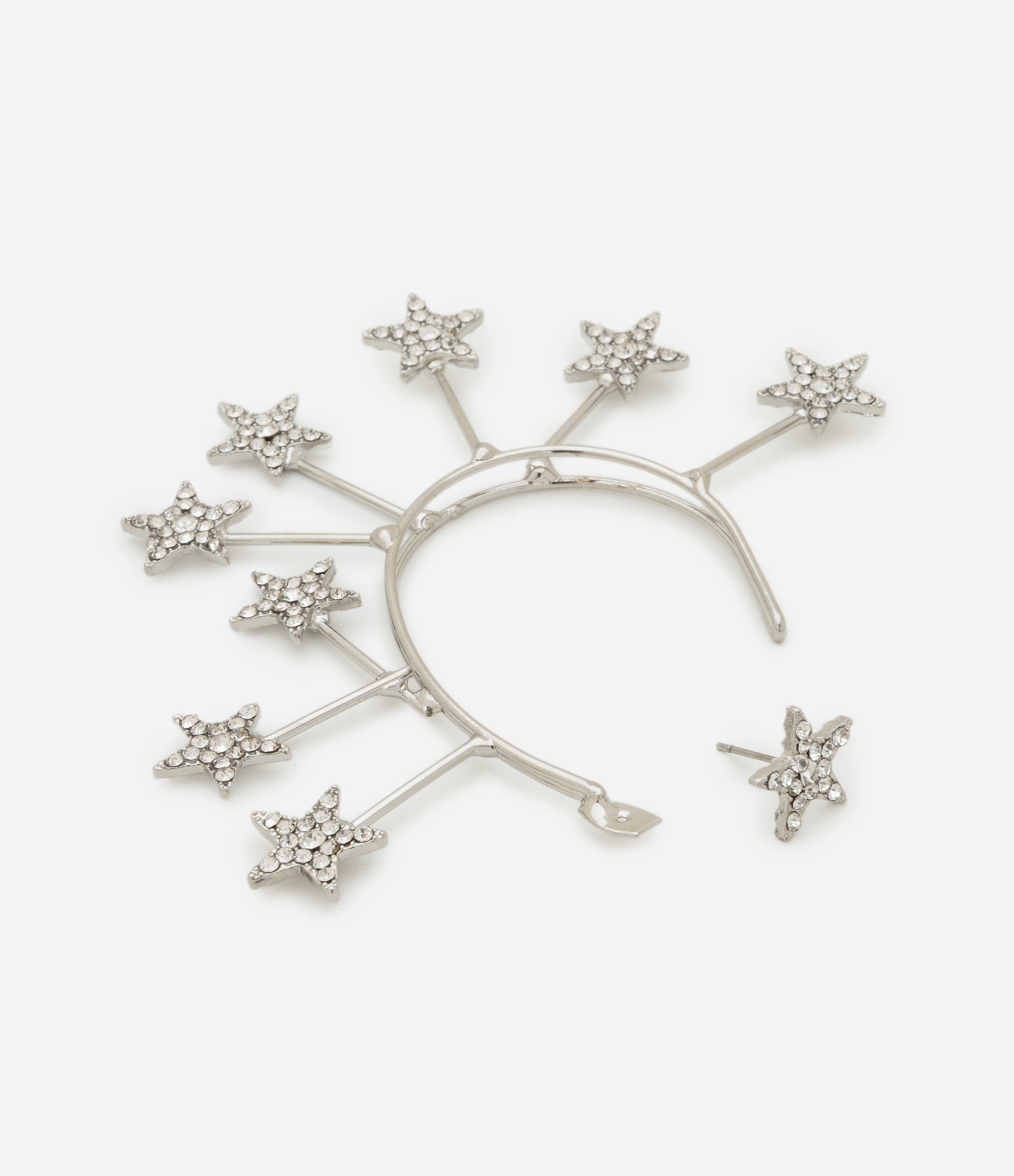 Brinco Ear Cuff com Estrelas em Strass Prata 2
