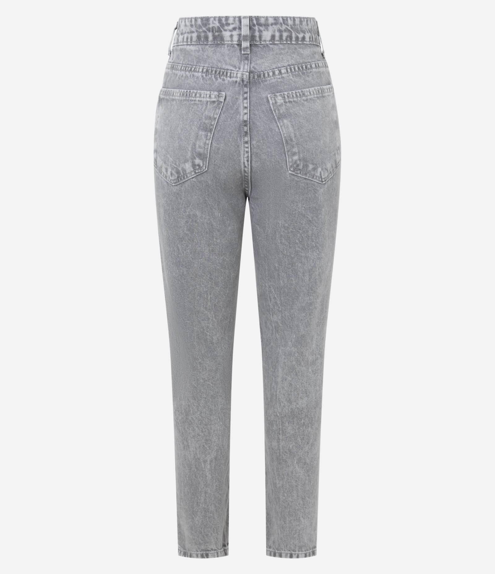 Calça Mom Comfort Cintura Alta em Jeans com Cinto Lenço Paisley Cinza 2