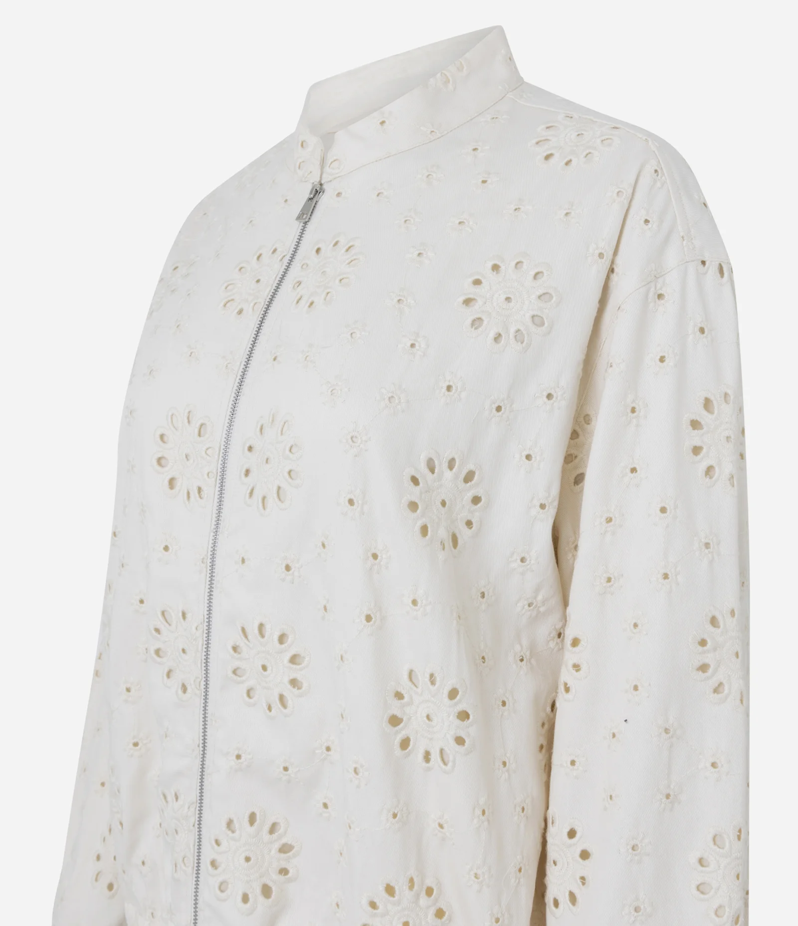 Jaqueta Bomber em Sarja com Laise Floral Off White 6