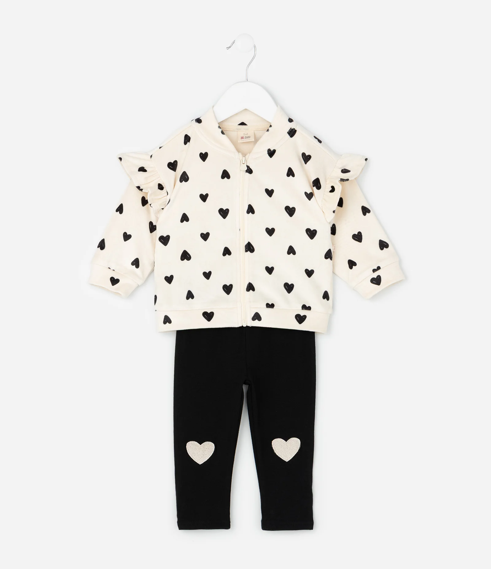Conjunto Infantil Jaqueta e Legging com Corações – Tam 0 a 18 Meses Off White/Preto 1