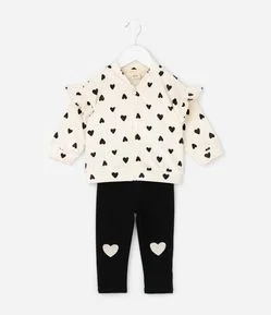 Conjunto Infantil Jaqueta e Legging com Corações – Tam 0 a 18 Meses