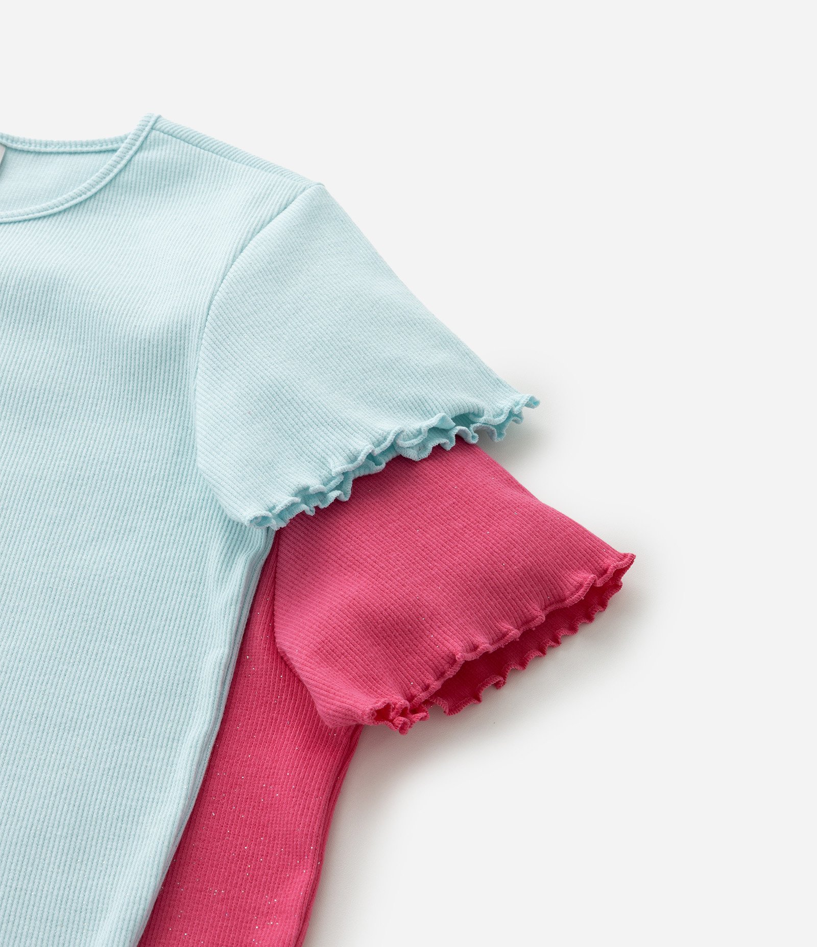 Kit 02 Camisetas Infantil em Ribana Estampa de Cereja - tam 5 a 14 Anos Rosa/Azul 5