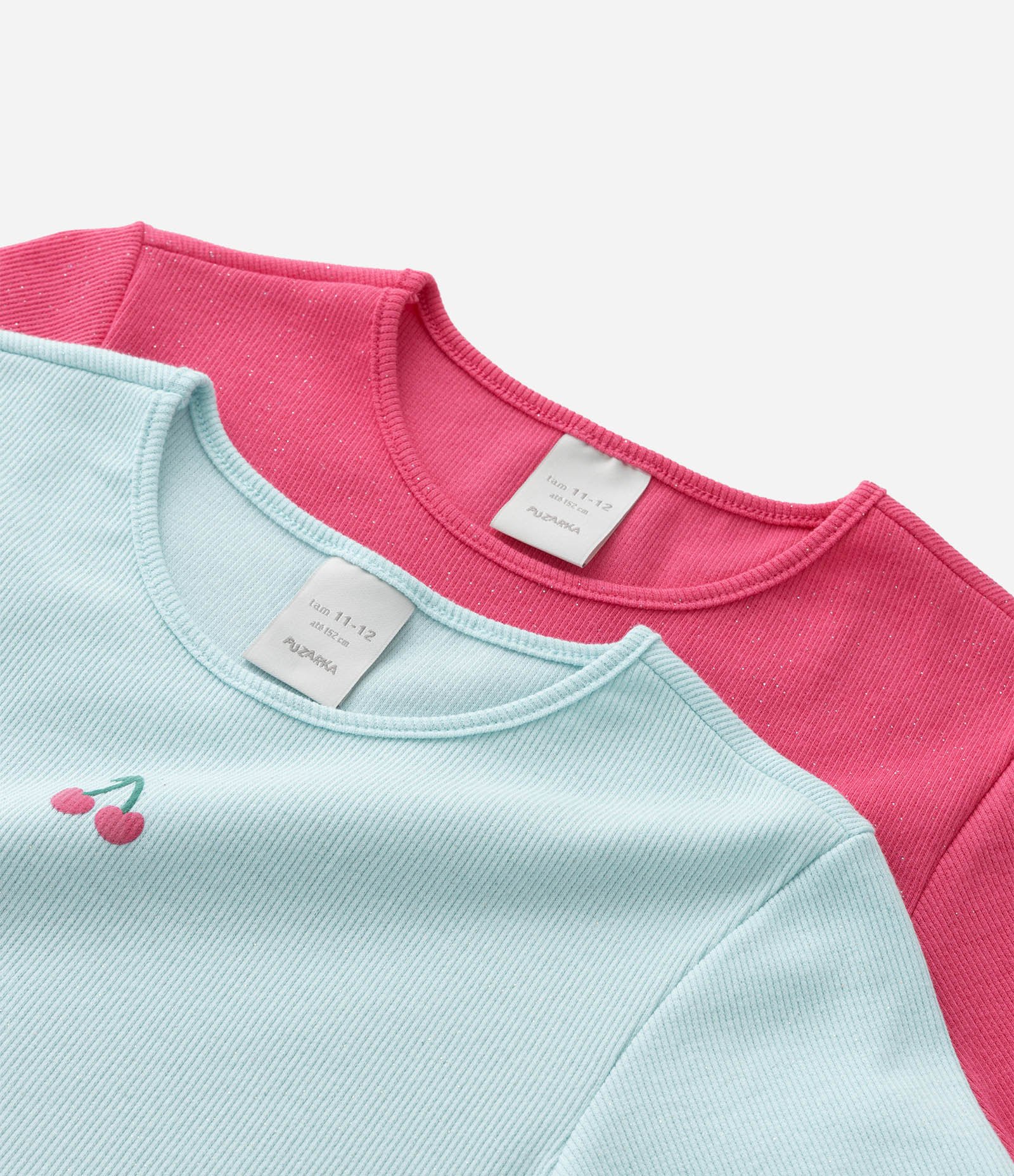 Kit 02 Camisetas Infantil em Ribana Estampa de Cereja - tam 5 a 14 Anos Rosa/Azul 6