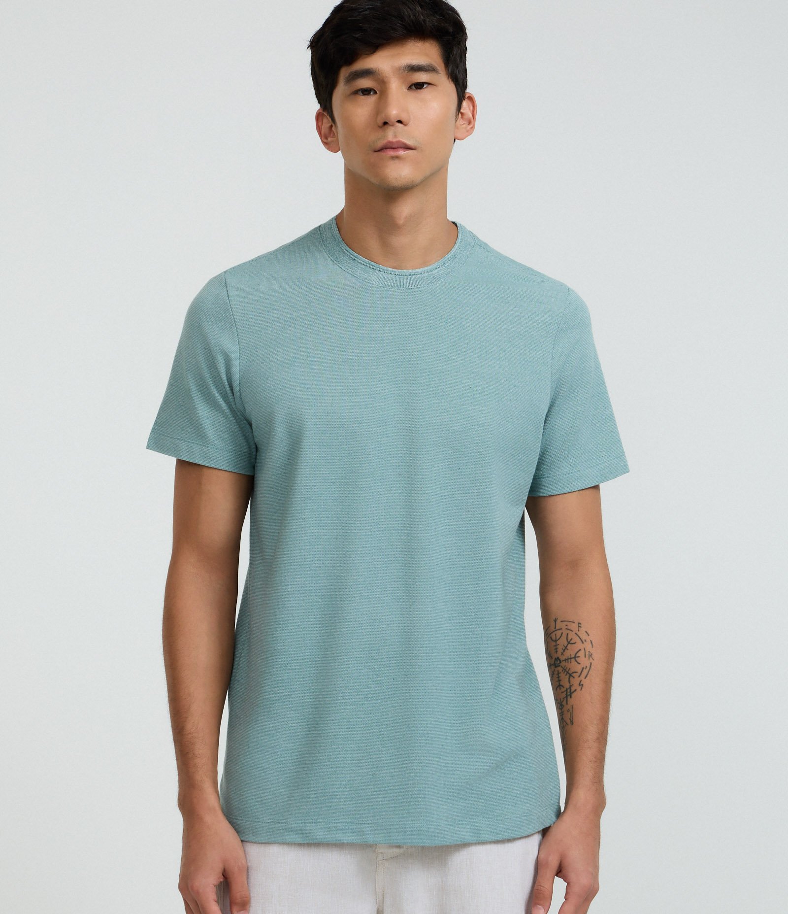 Camiseta Regular em Algodão com Textura Verde 1