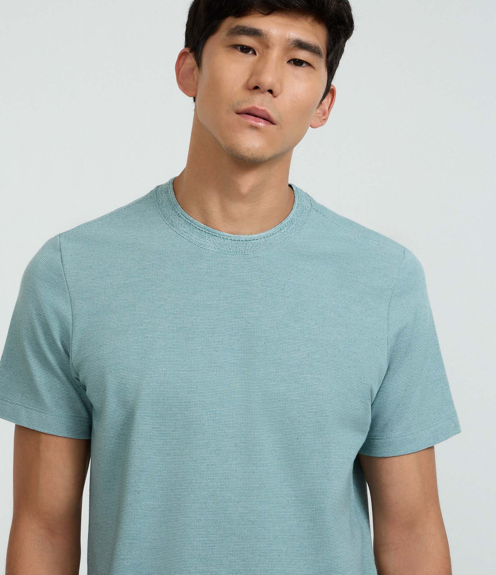 Camiseta Regular em Algodão com Textura Verde 4
