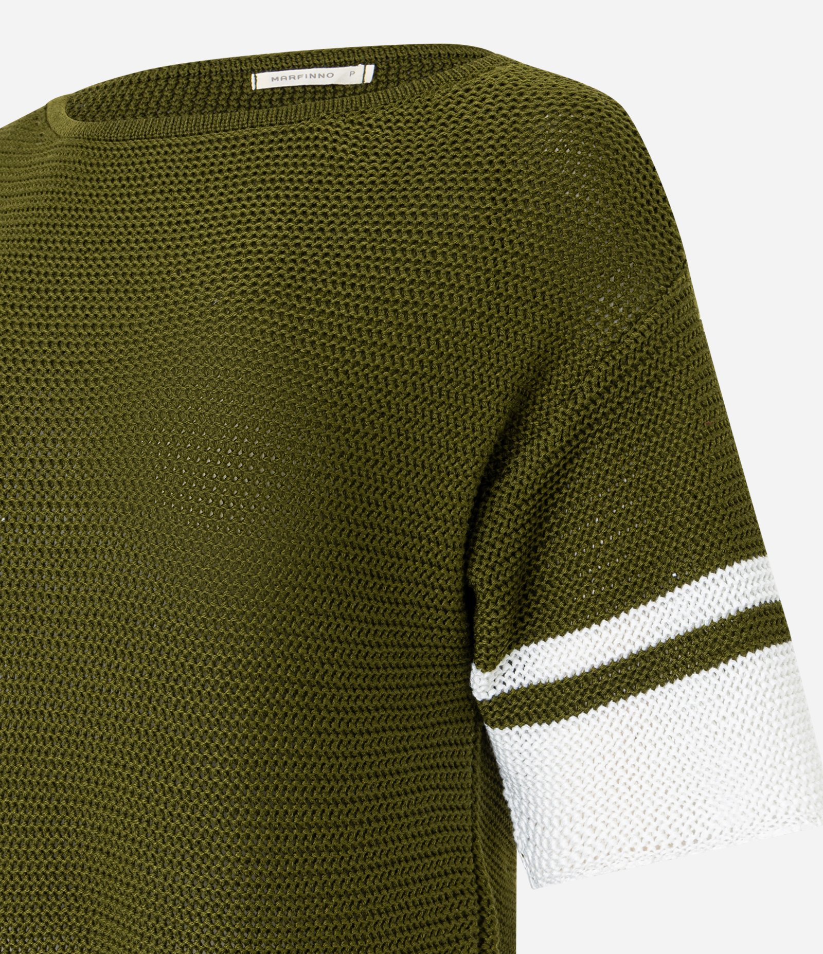 Blusa em Tricô com Ponto Aberto e Listras Contrastantes Verde/Off White 6