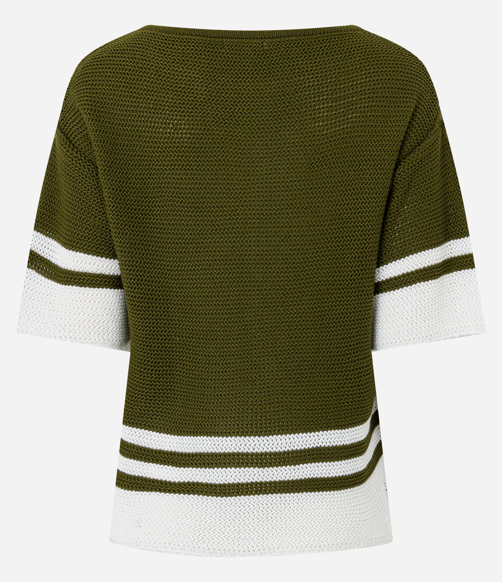 Blusa em Tricô com Ponto Aberto e Listras Contrastantes Verde/Off White 8