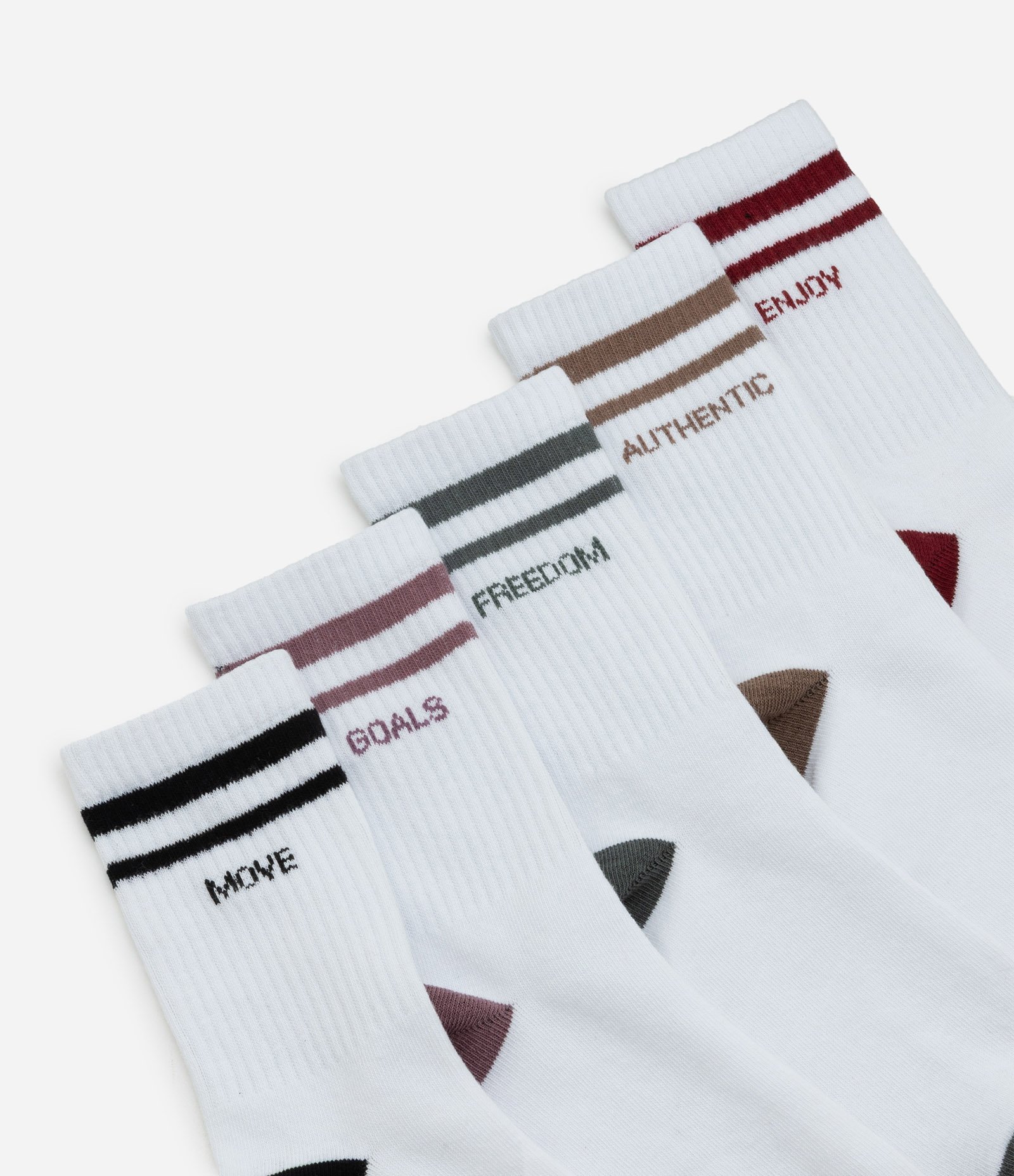 Kit 05 Meias Esportivas Cano Alto em Algodão com Listras e Lettering Branco 4