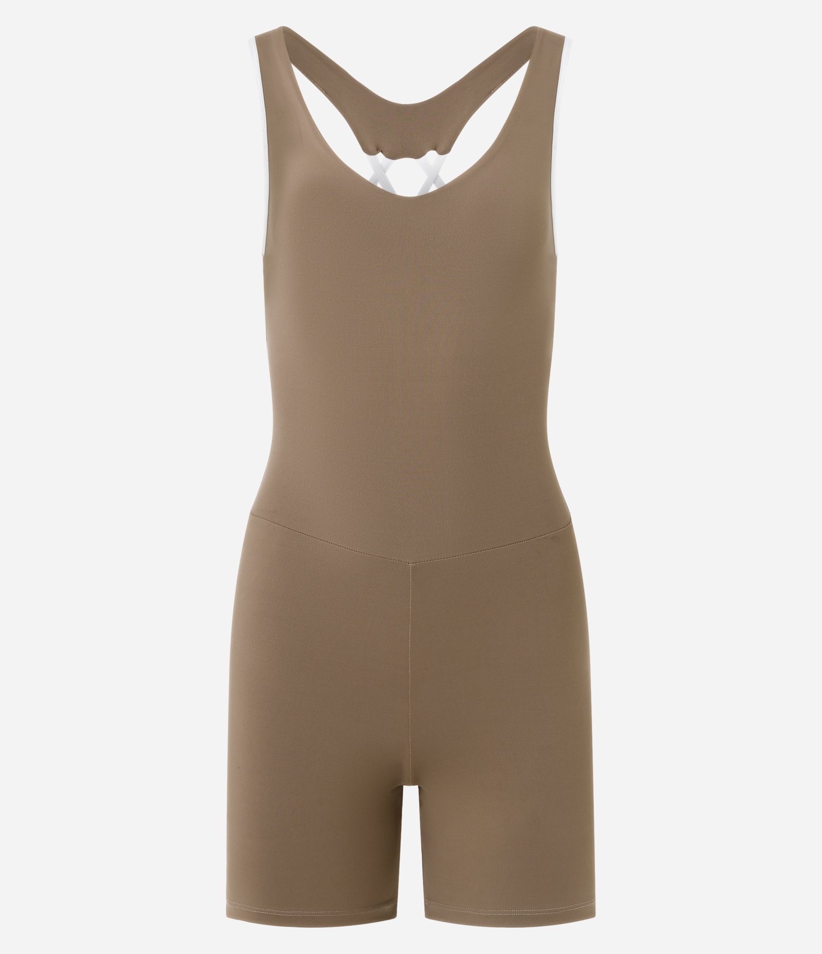 Macaquinho Curto Esportivo com Costas em Roletê Transpassado Marrom 5