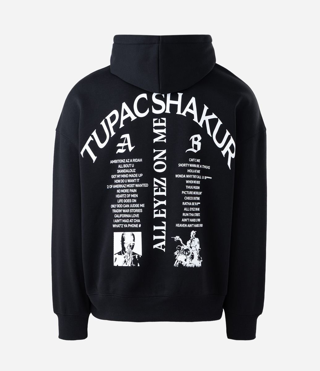 Casaco em Fleece com Estampa Tupac All Eyez On Me Preto