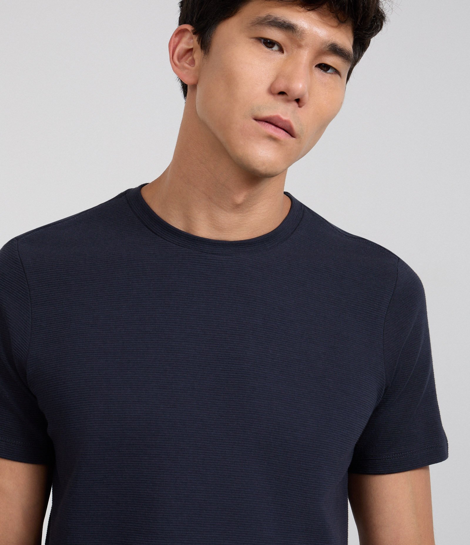 Camiseta Slim em Algodão com Textura Canelada Azul Escuro 5