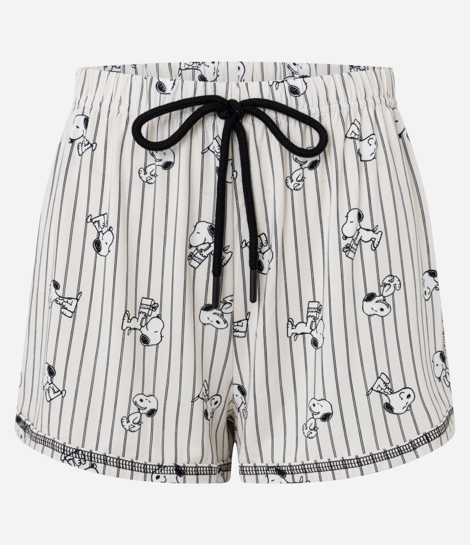 Short De Pijama Regular Com Estampa Listrada e Snoopy Off White 5