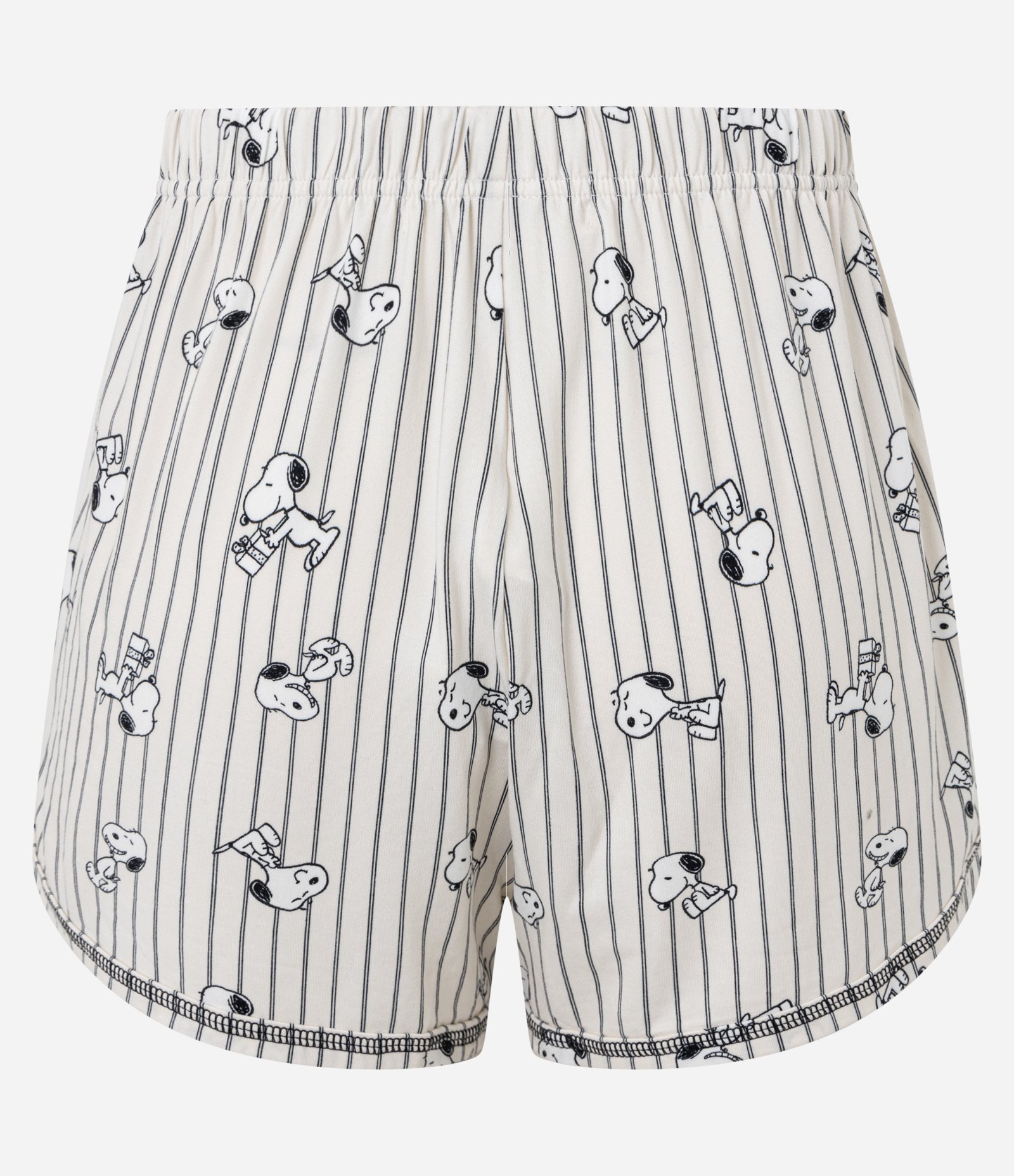 Short De Pijama Regular Com Estampa Listrada e Snoopy Off White 6