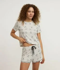 Short De Pijama Regular Com Estampa Listrada e Snoopy