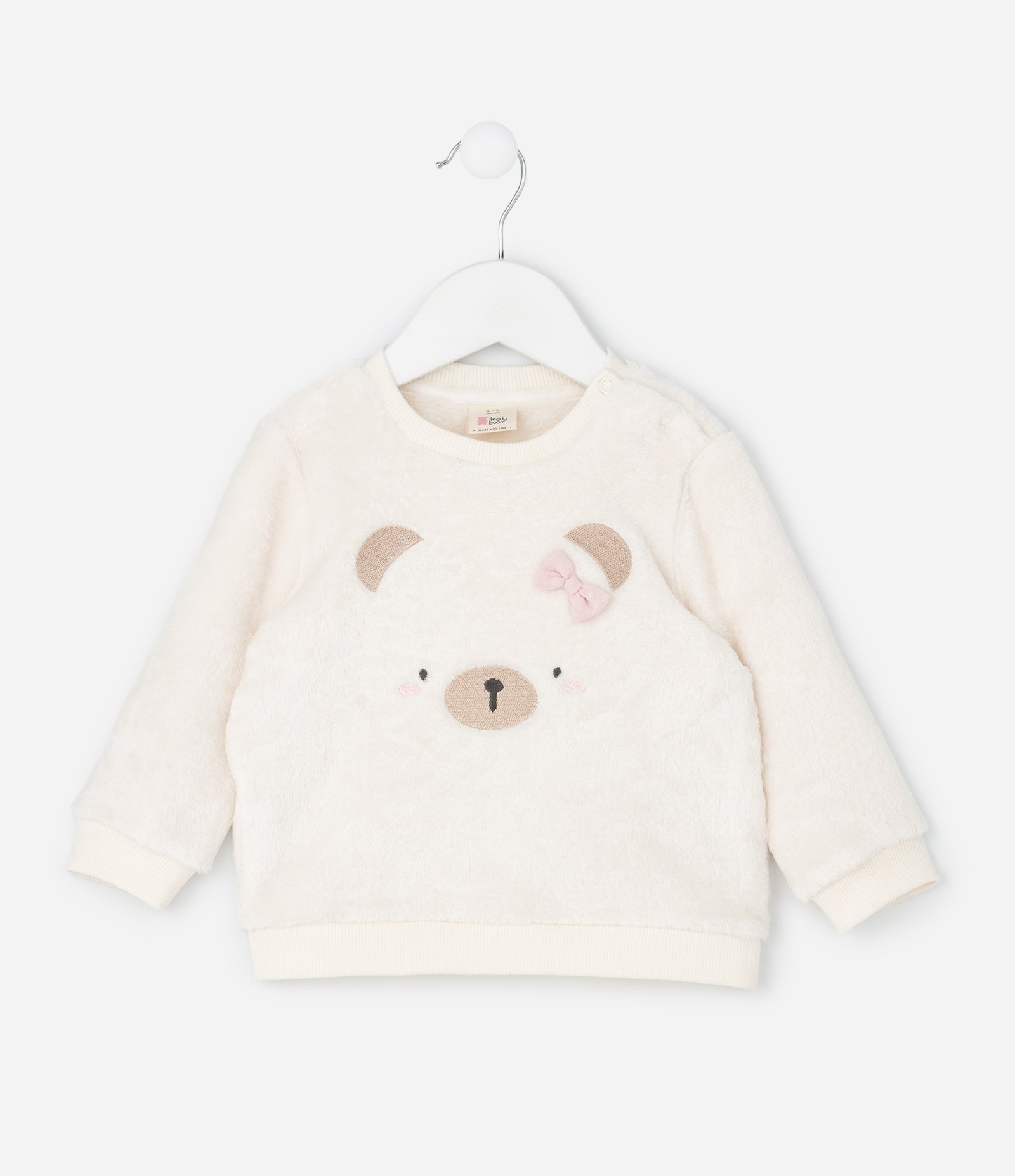 Casaco Infantil Fleece com Urso Bordado – Tam 0 a 18 Meses Bege Claro 1