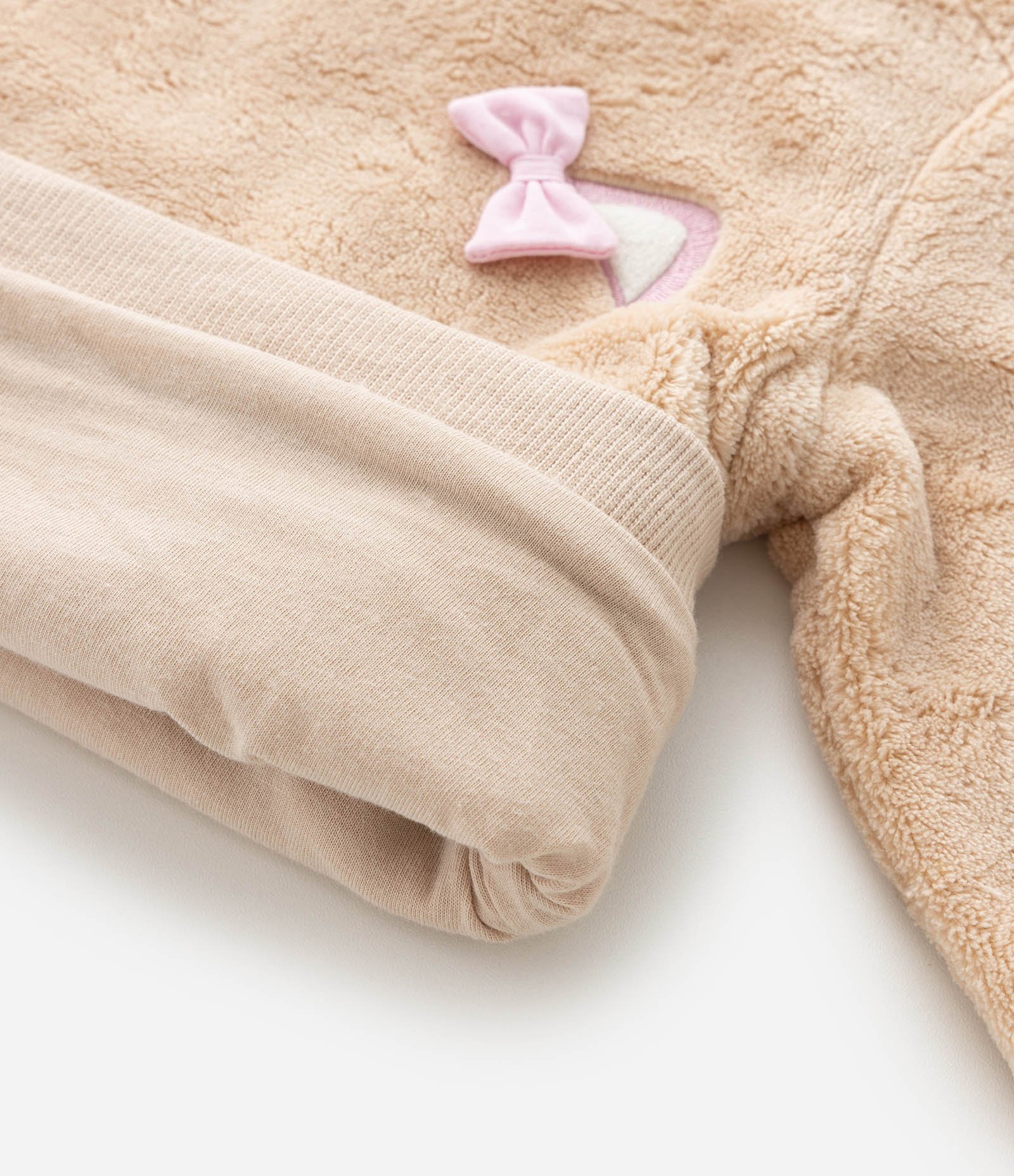 Conjunto Infantil em Fleece com Bordado de Bichinho - Tam 0 a 18 Meses Bege 9