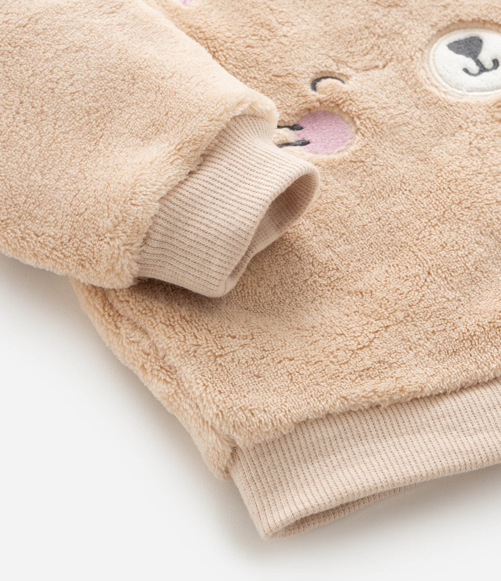 Conjunto Infantil em Fleece com Bordado de Bichinho - Tam 0 a 18 Meses Bege 10