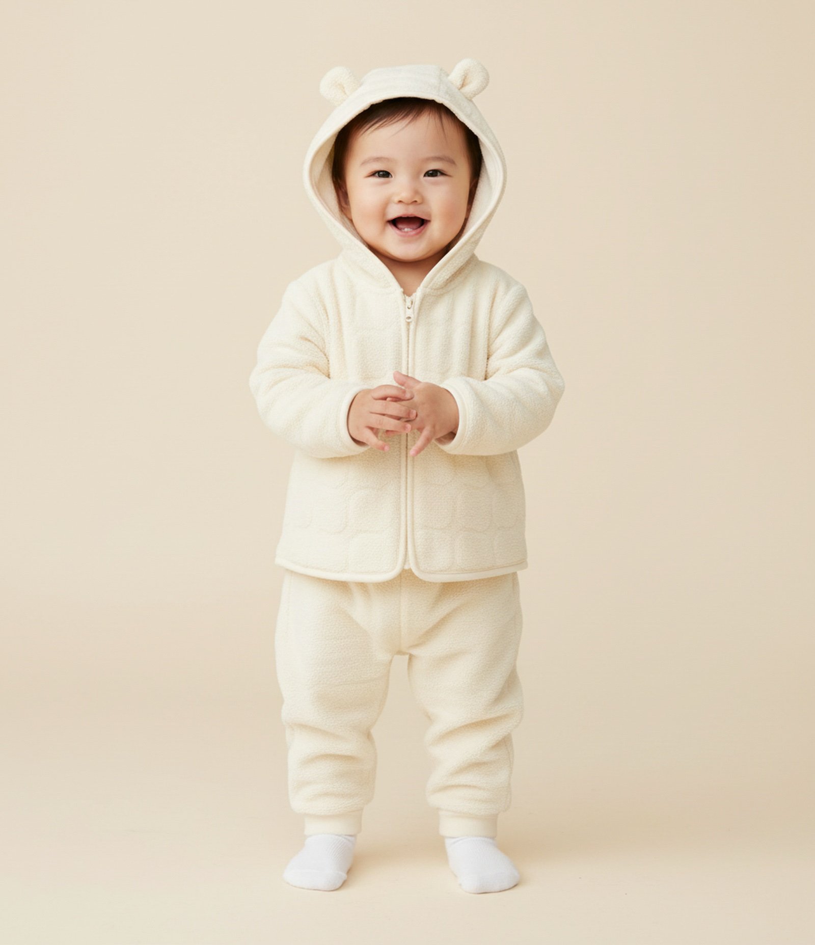 Conjunto Infantil Texturizado com Capuz e Calça – Tam RN a 18 Meses Off White 1