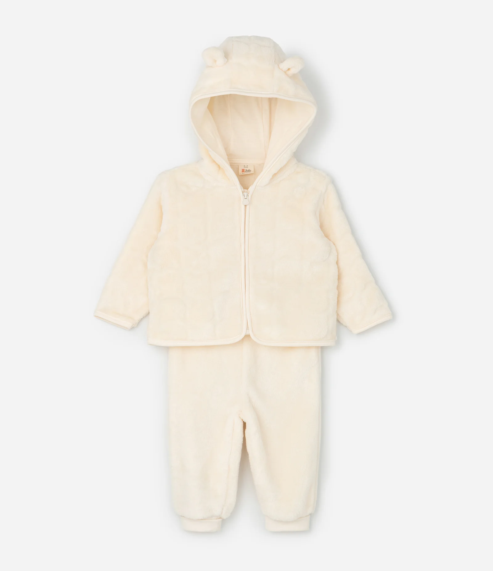 Conjunto Infantil Texturizado com Capuz e Calça – Tam RN a 18 Meses Off White 2