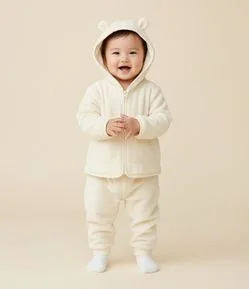 Conjunto Infantil Texturizado com Capuz e Calça – Tam RN a 18 Meses