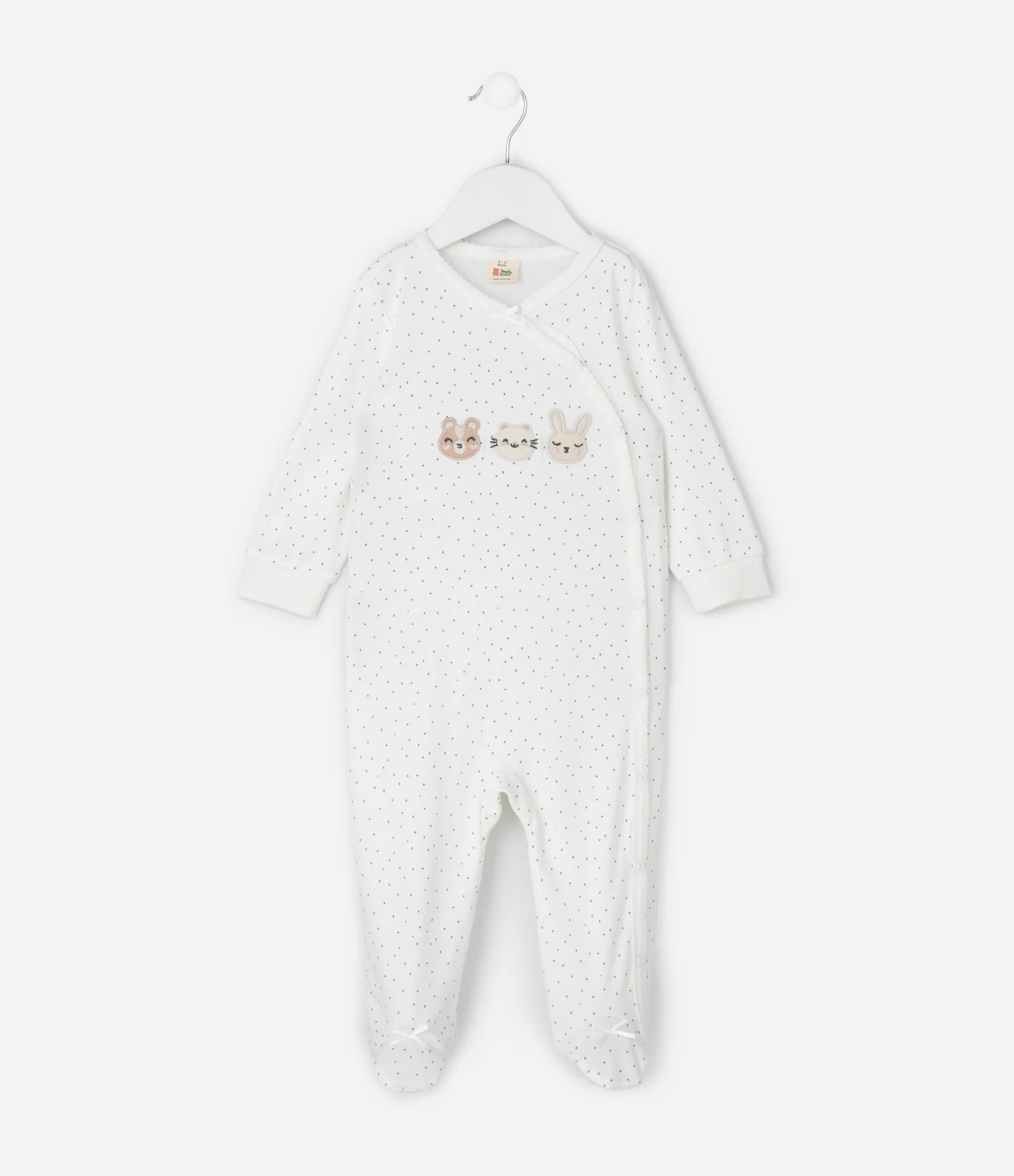 Macacão Infantil em Suedine com Poá e Bordado – Tam RN a 18 Meses Off White 2