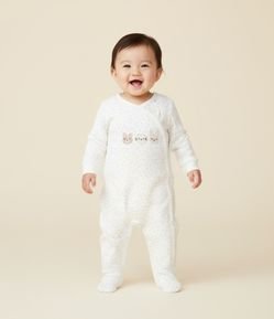 Macacão Infantil em Suedine com Poá e Bordado – Tam RN a 18 Meses