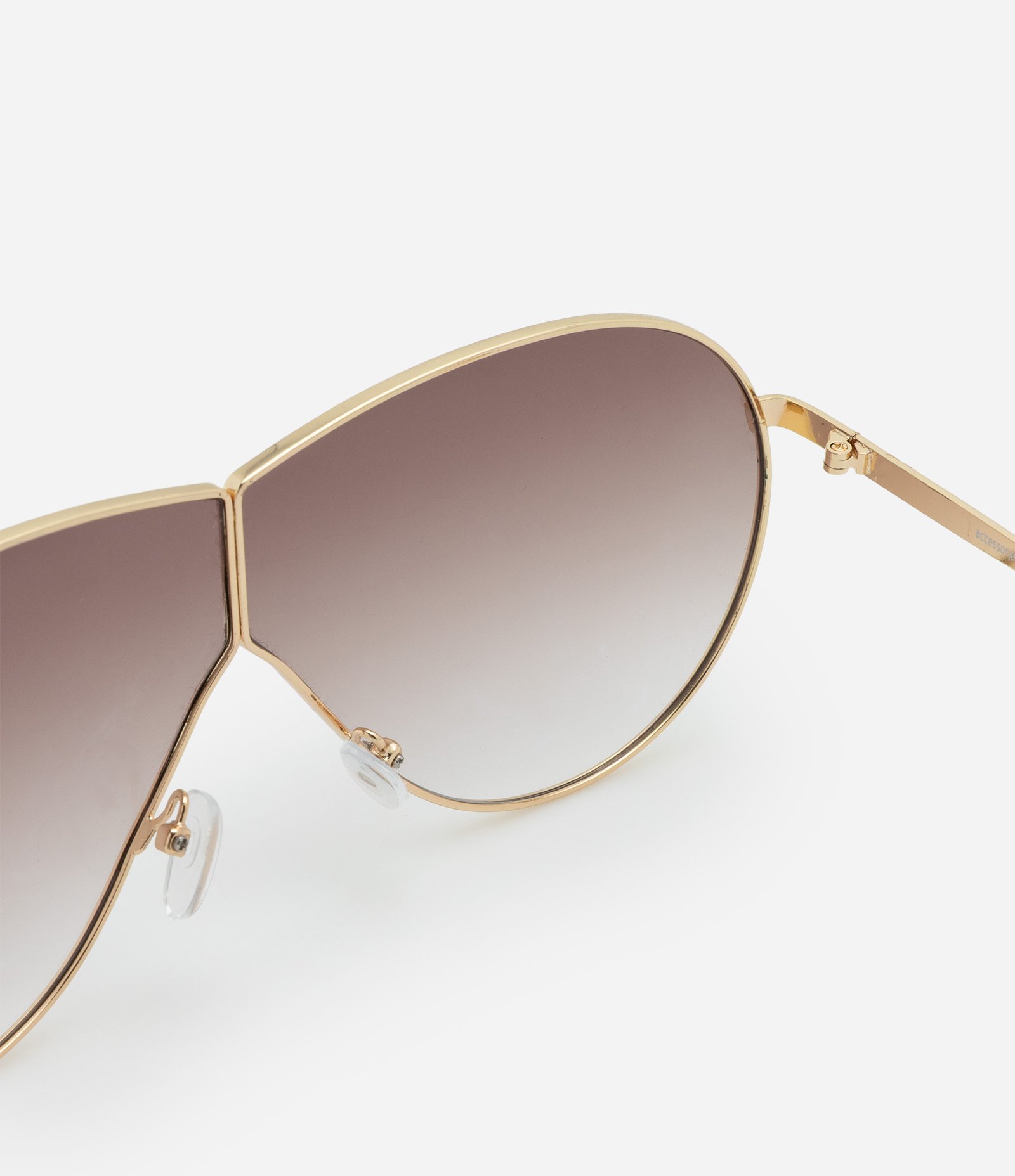 Óculos de Sol Máscara com Detalhe na Ponte e Lente Degradê Dourado 3