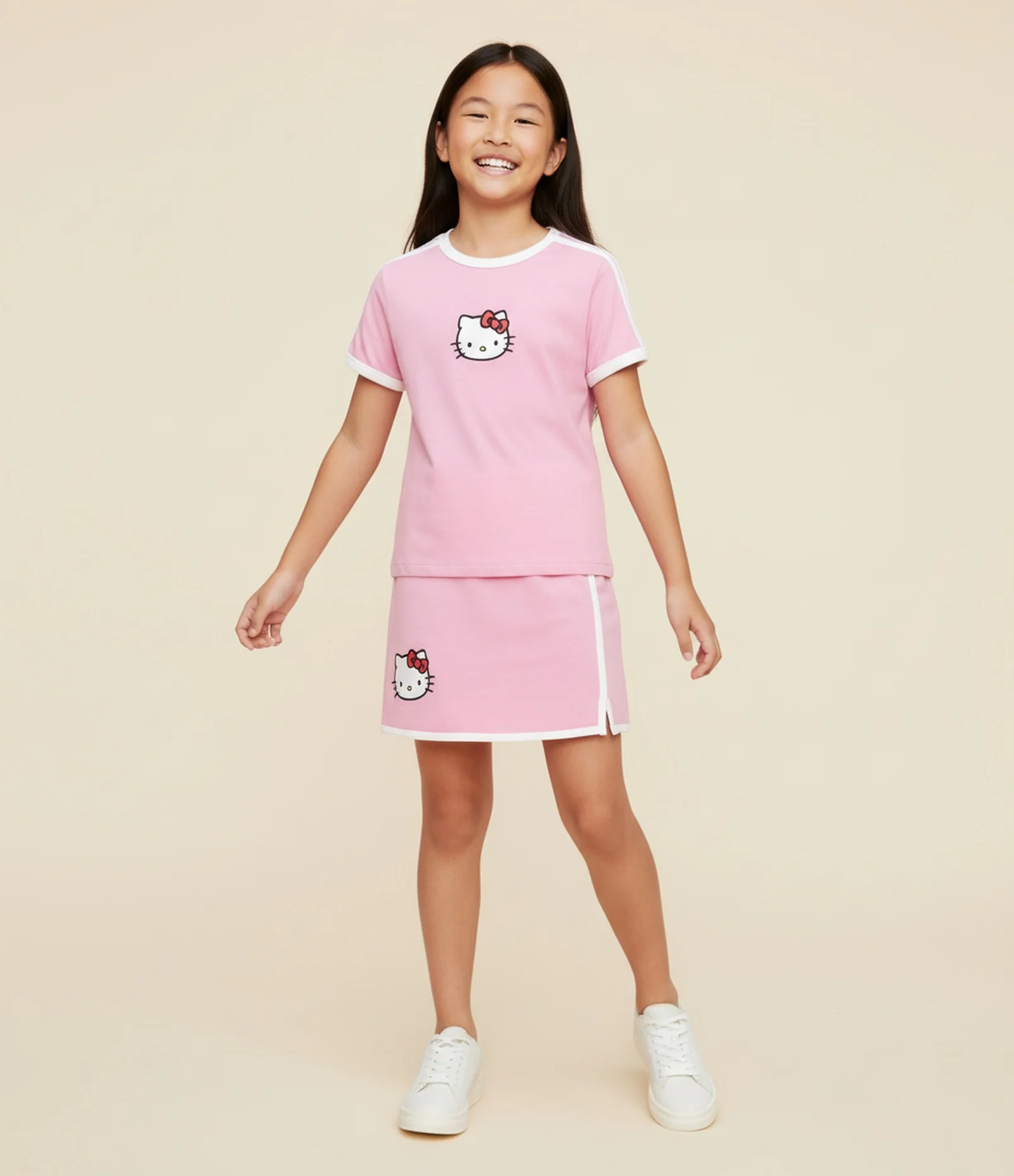 Short Saia Infantil em Moletom com Estampa Hello Kitty – Tam 5 a 14 Anos Rosa 1