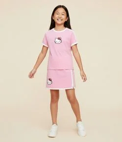 Short Saia Infantil em Moletom com Estampa Hello Kitty – Tam 5 a 14 Anos