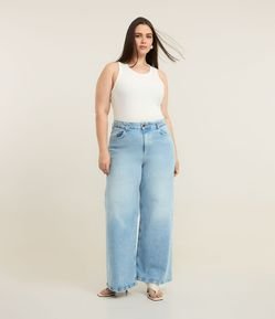 Calça Wide Leg em Jeans com Elastano Curve & Plus Size