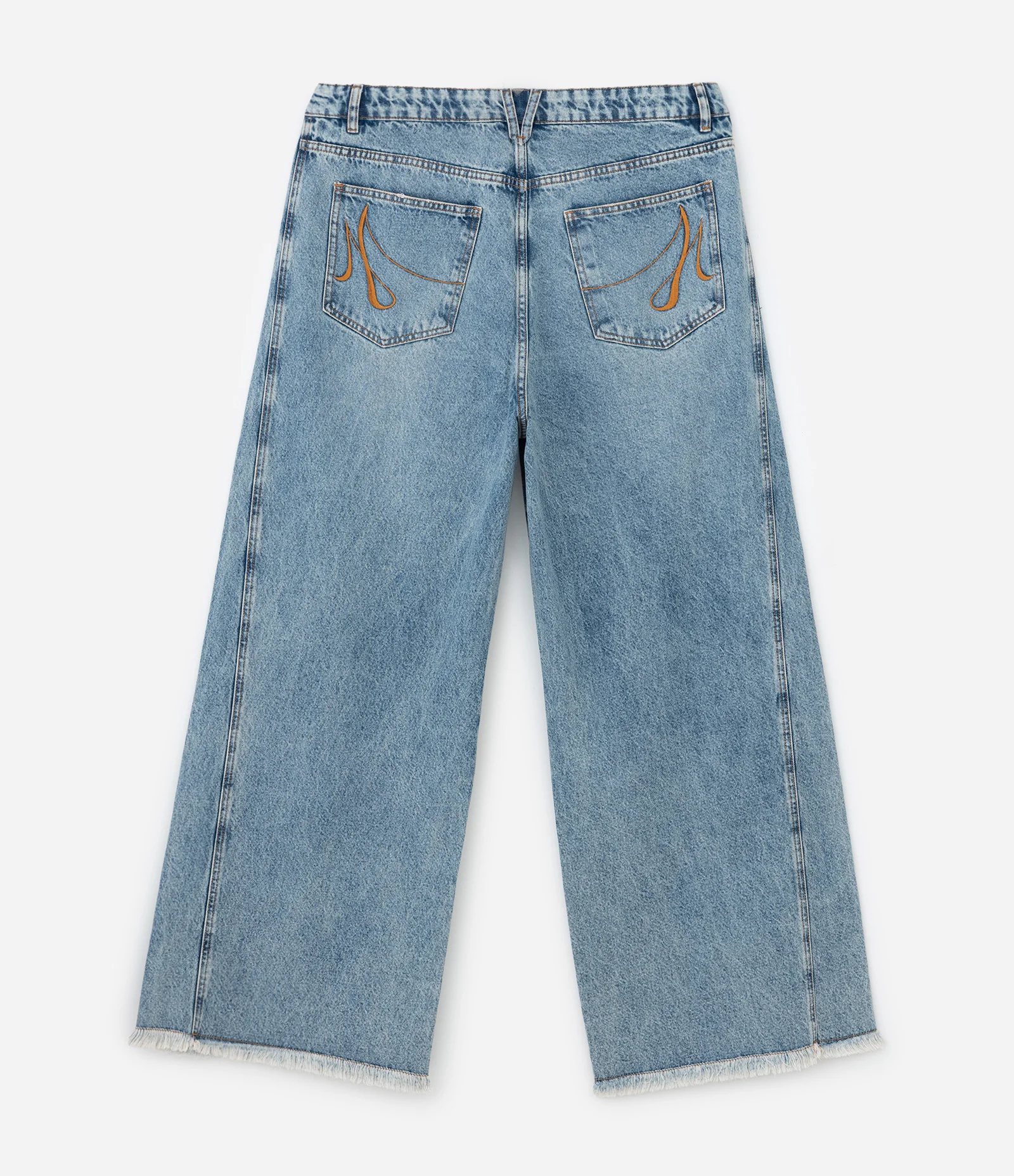 Calça Wide Leg em Jeans com Recorte Laterais Curve & Plus Size Azul Médio 2