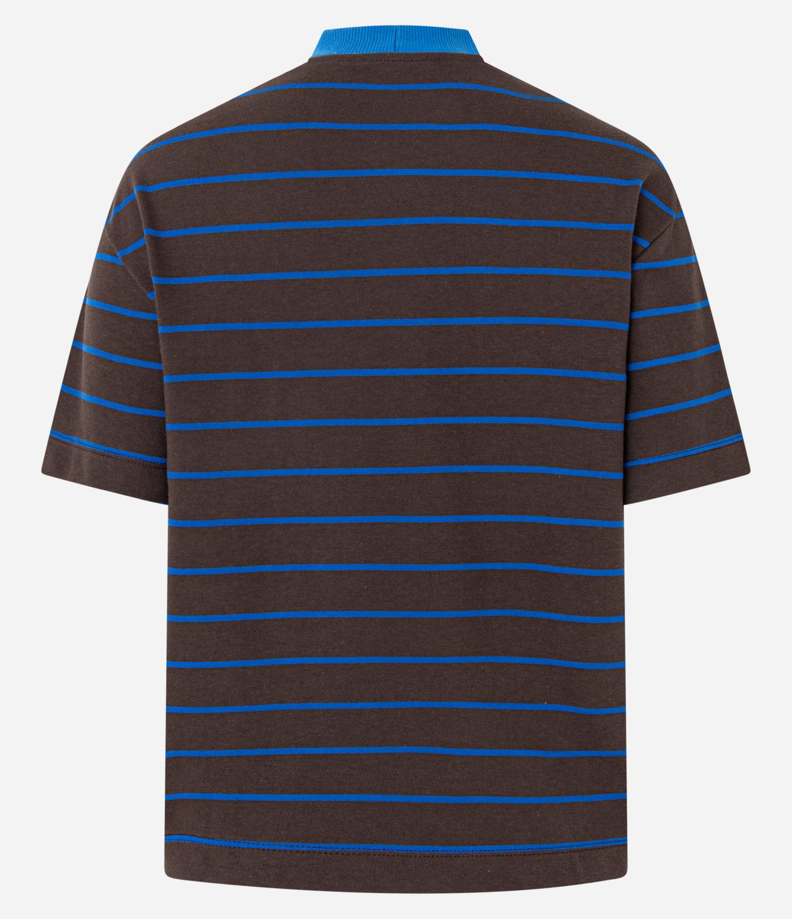 Camiseta Listrada em Malhão com Gola Contrastante Marrom/Azul 6